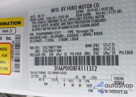 2015 Ford Fusion Se z USA, uszkodzony, nr VIN 3FA6P0HD8FR111312